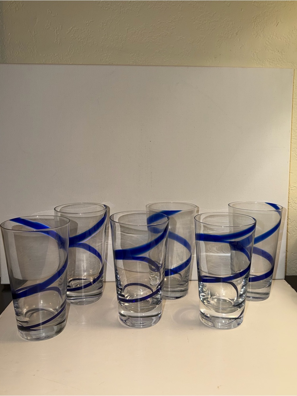 Pier 1 Set of 6 Glass Swirline Blue Tumblers 20 ounce